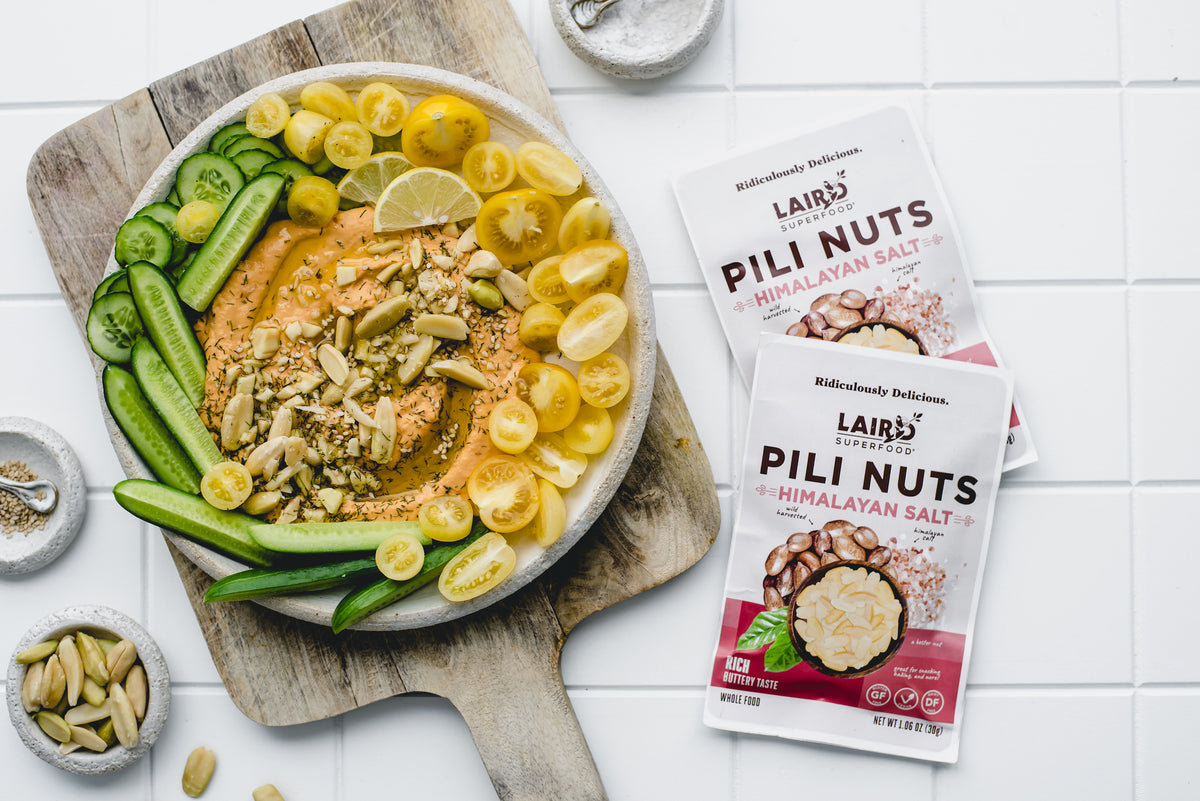 Red Pepper Hummus with Pili Nuts
