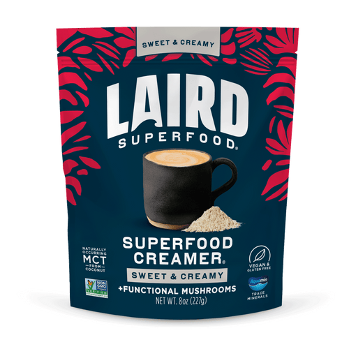 Laird Superfood sweet and creamy superfood creamer with adaptogens front of package.
