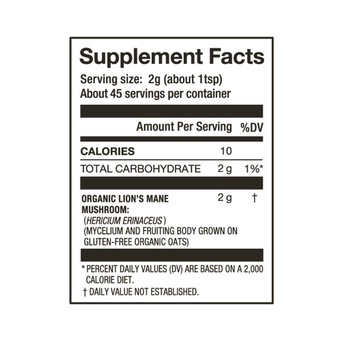 Laird Superfood lion's mane nutritional facts.