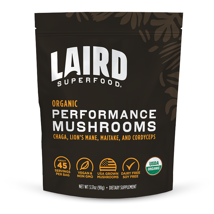 front view of Laird Superfood performance mushrooms bag.