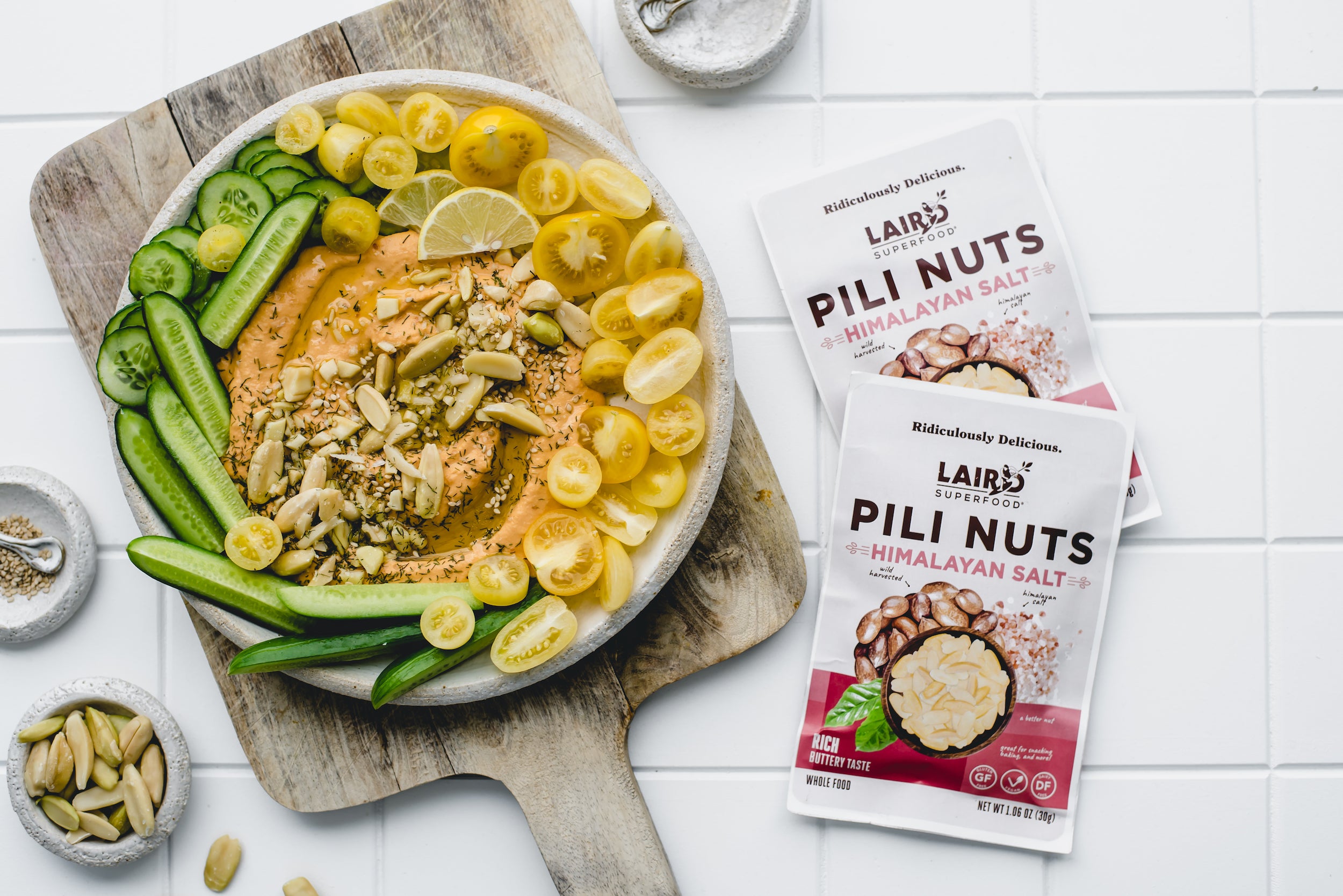 Red Pepper Hummus with Pili Nuts