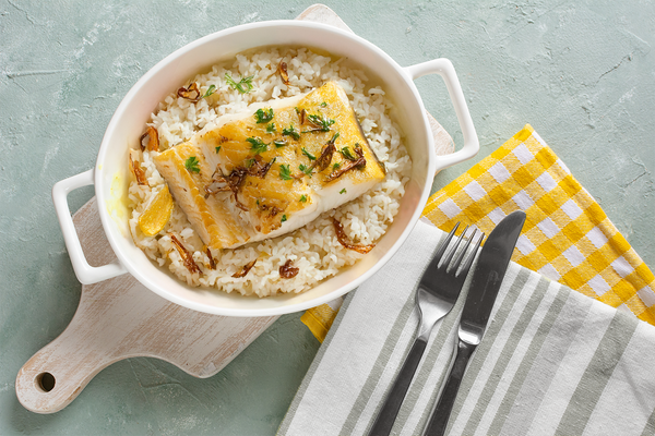 Turmeric Creamer Roasted Cod With Caramelized Onions