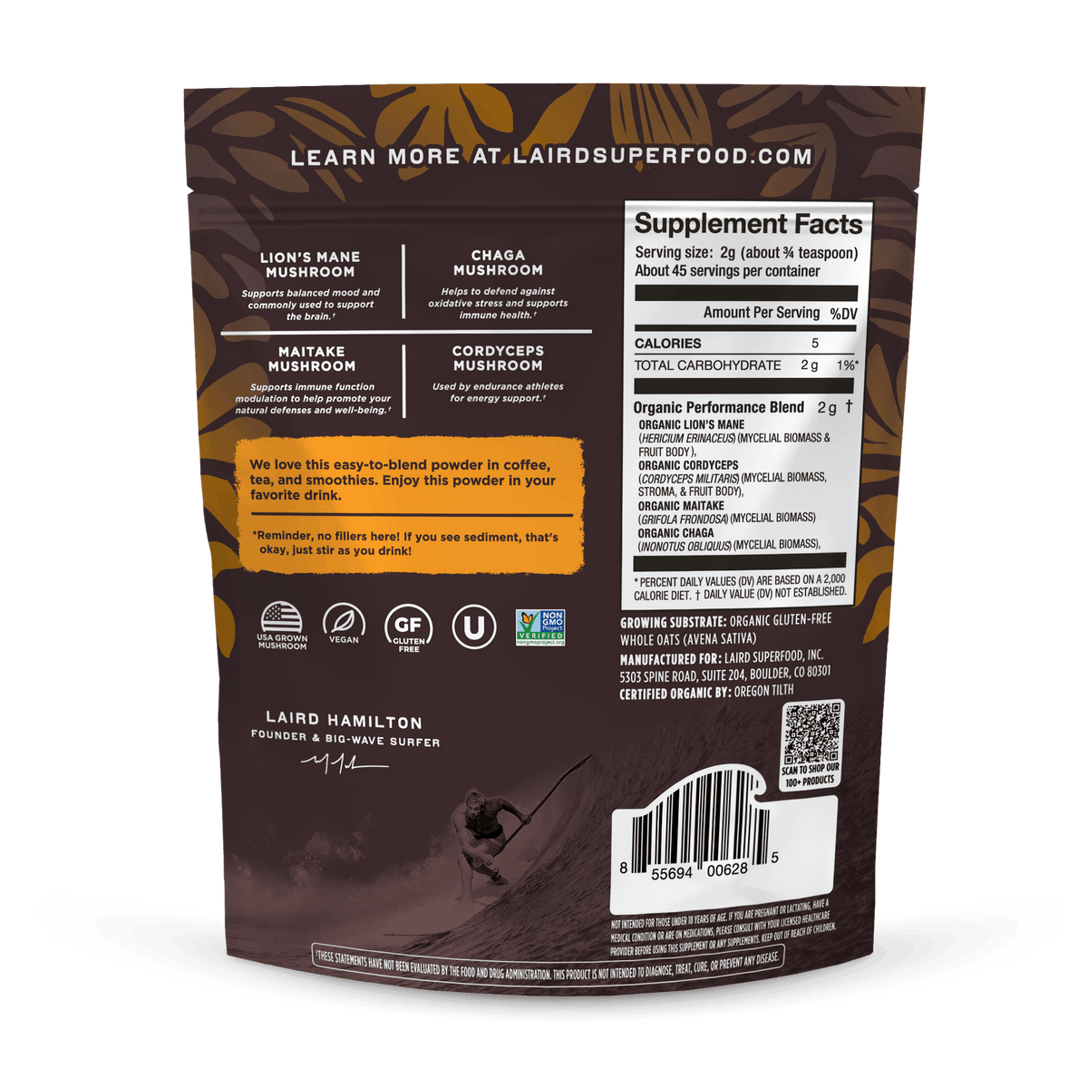 Performance Mushrooms - Back of pack