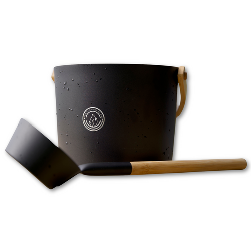 5L Black Aluminum Sauna Bucket and Ladle Set with Elegant Bamboo Handles