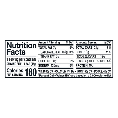 Apple Cinnawin Protein Bar nutrition fact panel