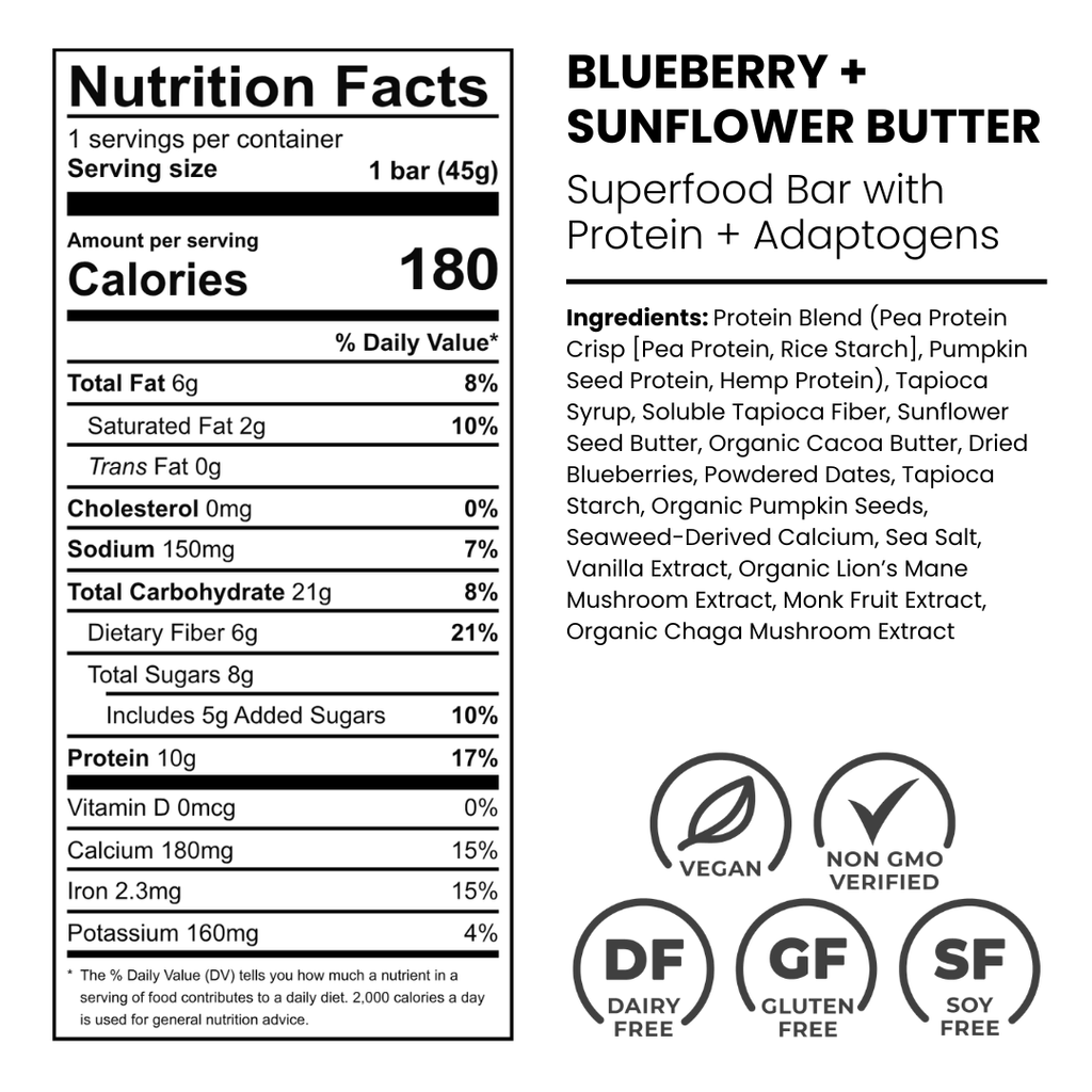 Blueberry + Sunflower Butter Superfood Bar (10pk)