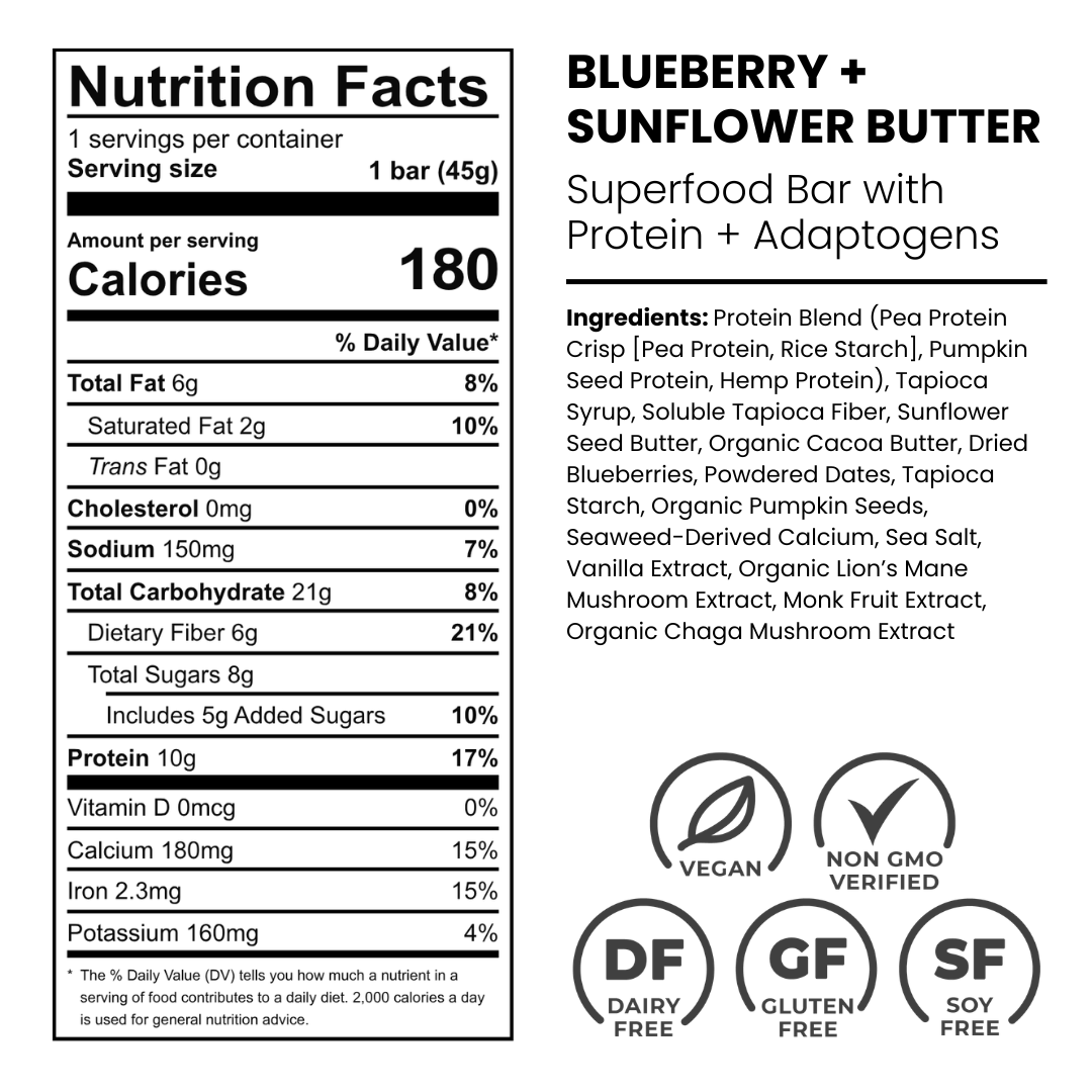 Blueberry + Sunflower Butter Superfood Bar (10pk)