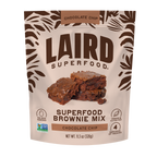 the front of the back of Laird Superfood Chocolate Chip Brownie Mix packaging
