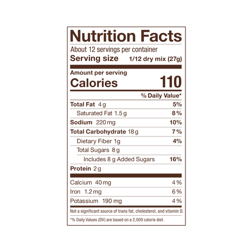 Laird Superfood brownie mix nutrition fact panel