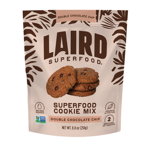 the front of Laird Superfood double chocolate chip cookie mix packaging