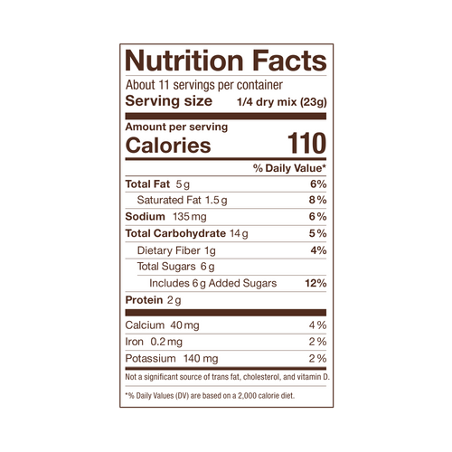 the nutrition fact panel of Laird Superfood double chocolate chip cookie mix