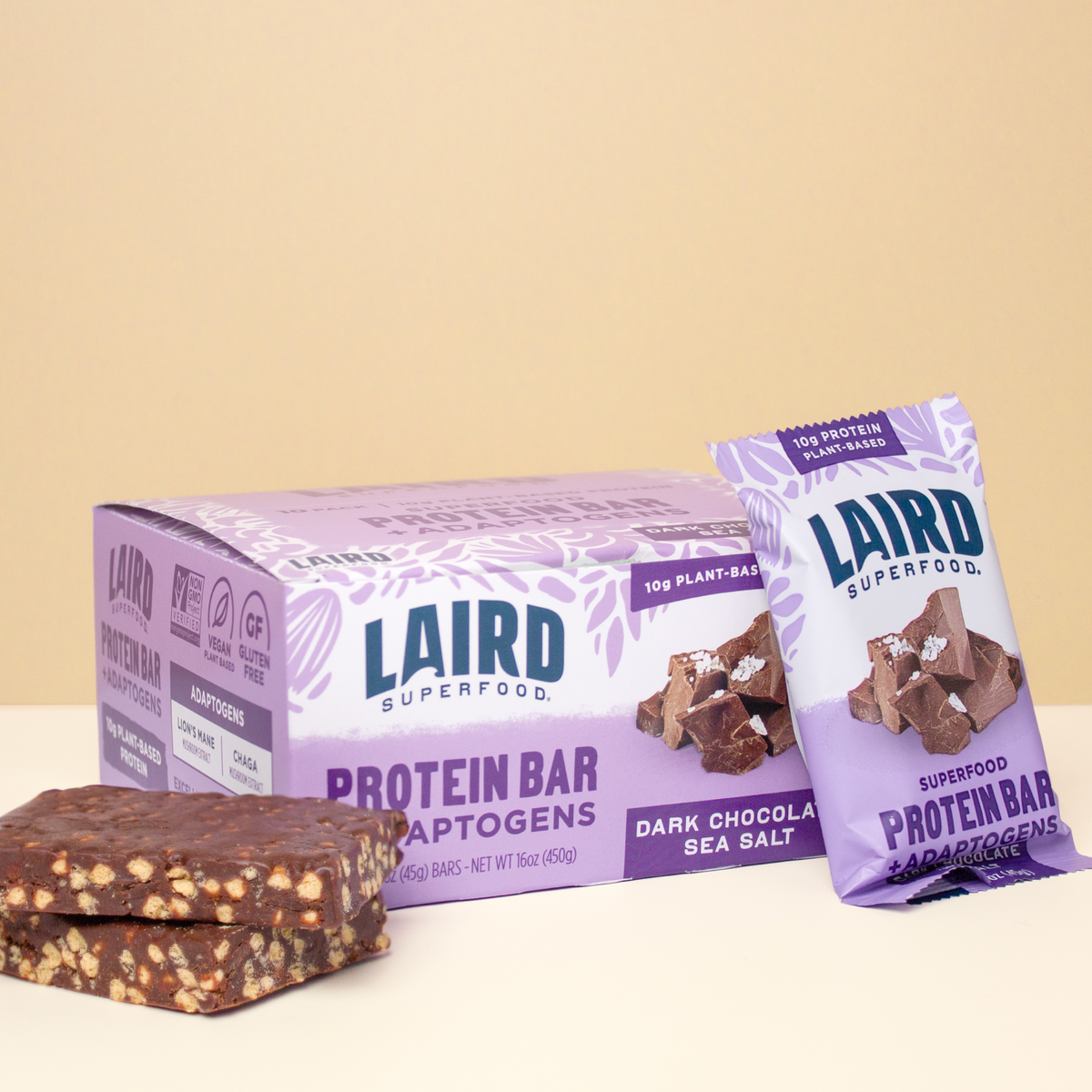 Dark Chocolate Sea Salt Protein Bars with Adaptogens Laird Superfood