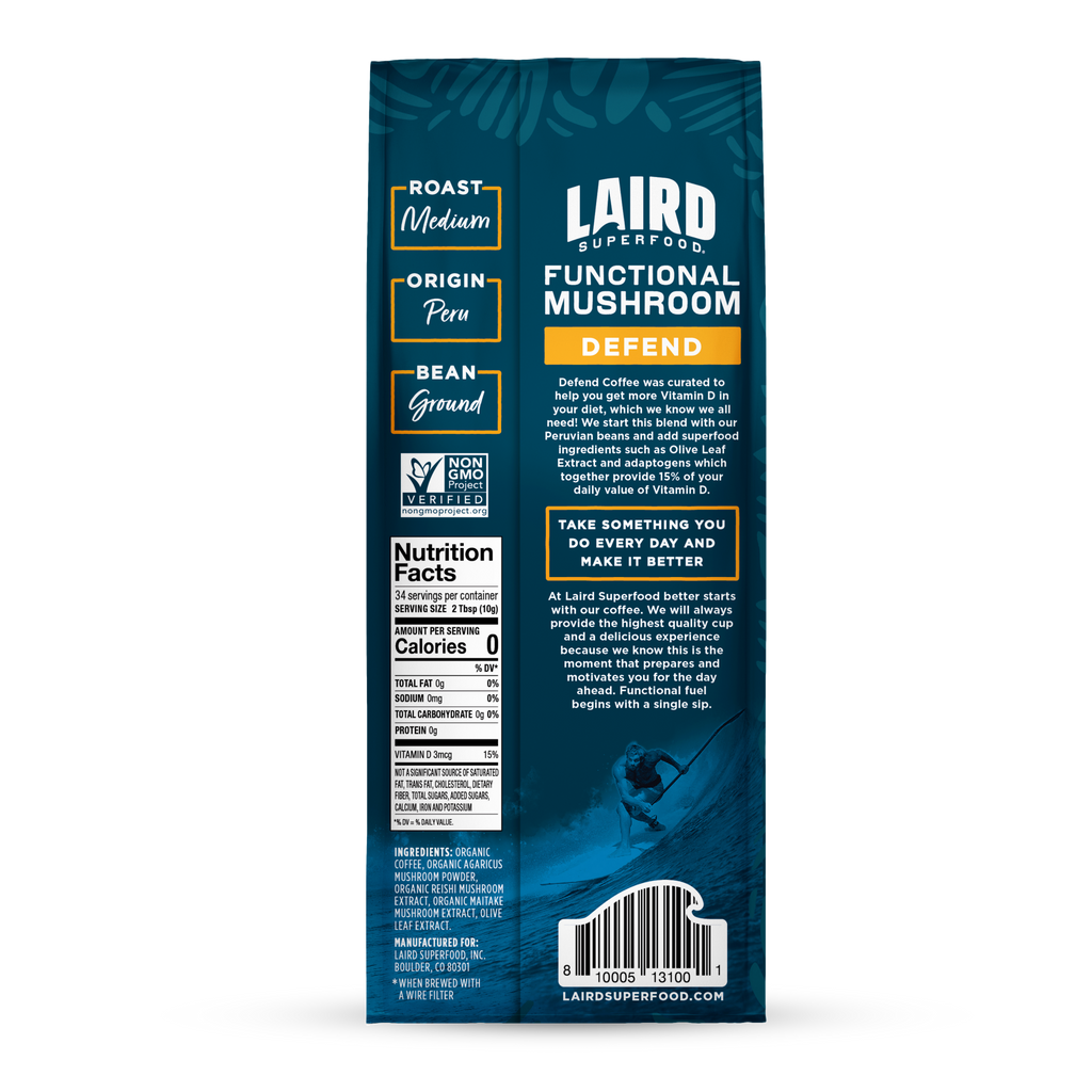 DEFEND Functional Medium Roast Ground Coffee Back of Package
