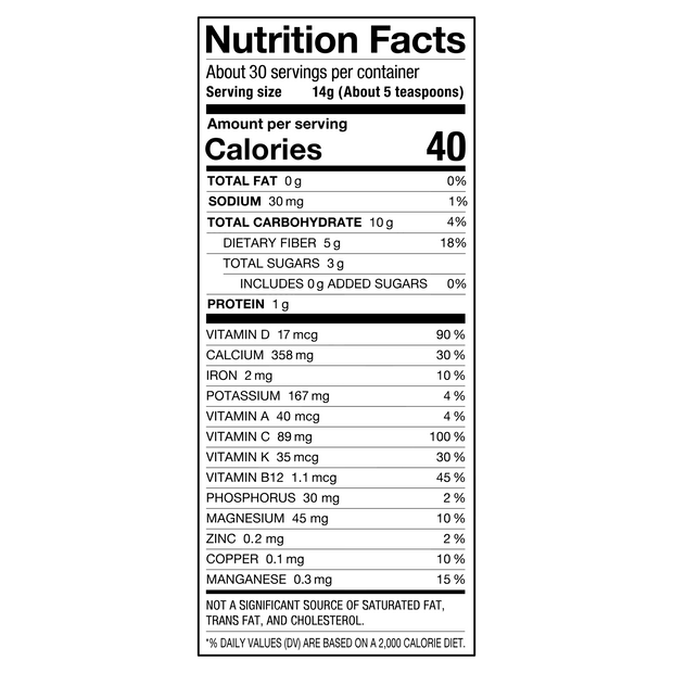 Laird Superfood Daily Greens Pouch Nutrition Fact Panel