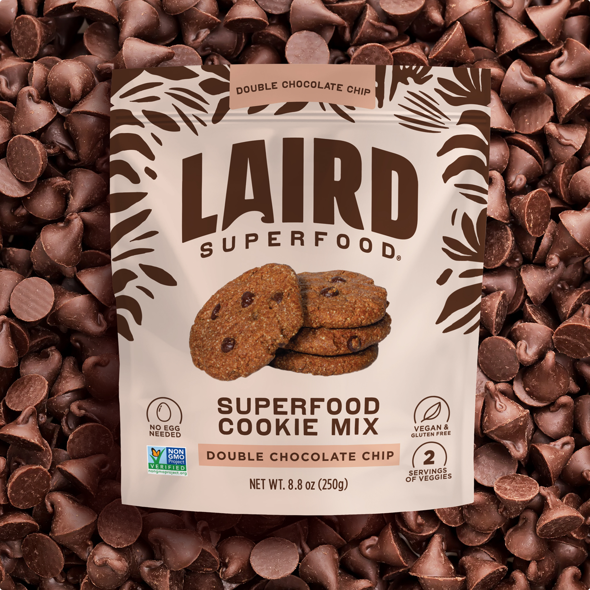 Laird Superfood cookie mix on top of chocolate chips