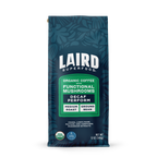 Laird Superfood decaf medium roast ground coffee with functional mushroom extracts in blue-green bag, 12 oz