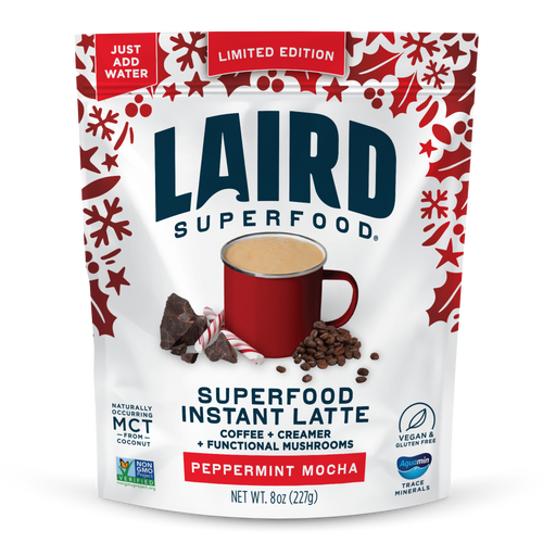 Laird Superfood Peppermint Mocha Instant Latte package with festive design