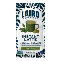 Package of Laird Superfood Instant Latte with matcha and creamer ingredients on a white background