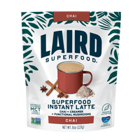 Front view of Laird Superfood Chai Instant Latte with leafy blue highlight design 8oz