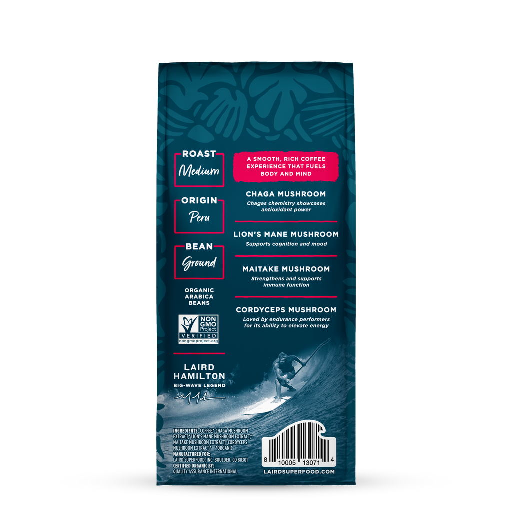 Laird Superfood Perform medium roast ground coffee back of package