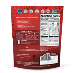 Red package with nutrition facts label and branding on a white background
