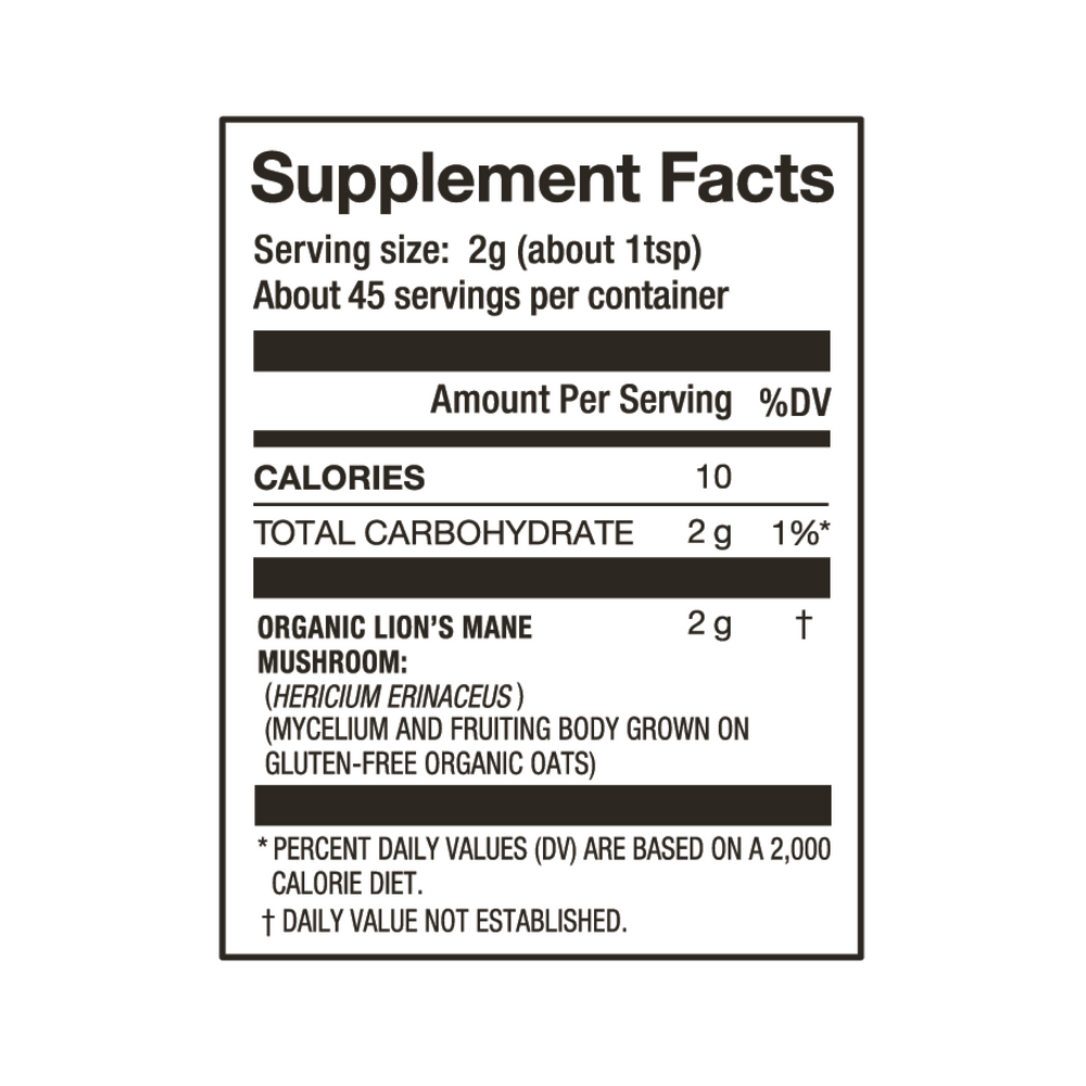 Laird Superfood lion's mane nutritional facts.