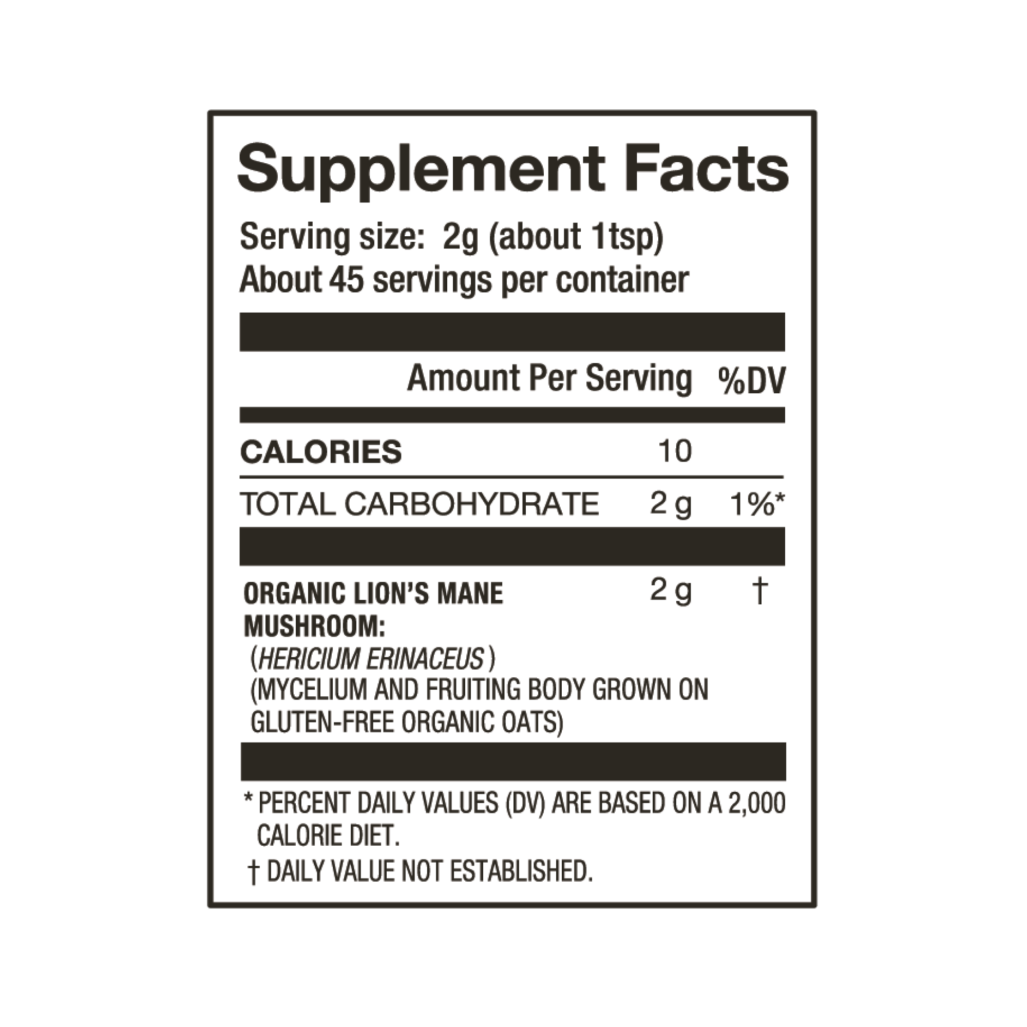 Laird Superfood lion's mane nutritional facts.