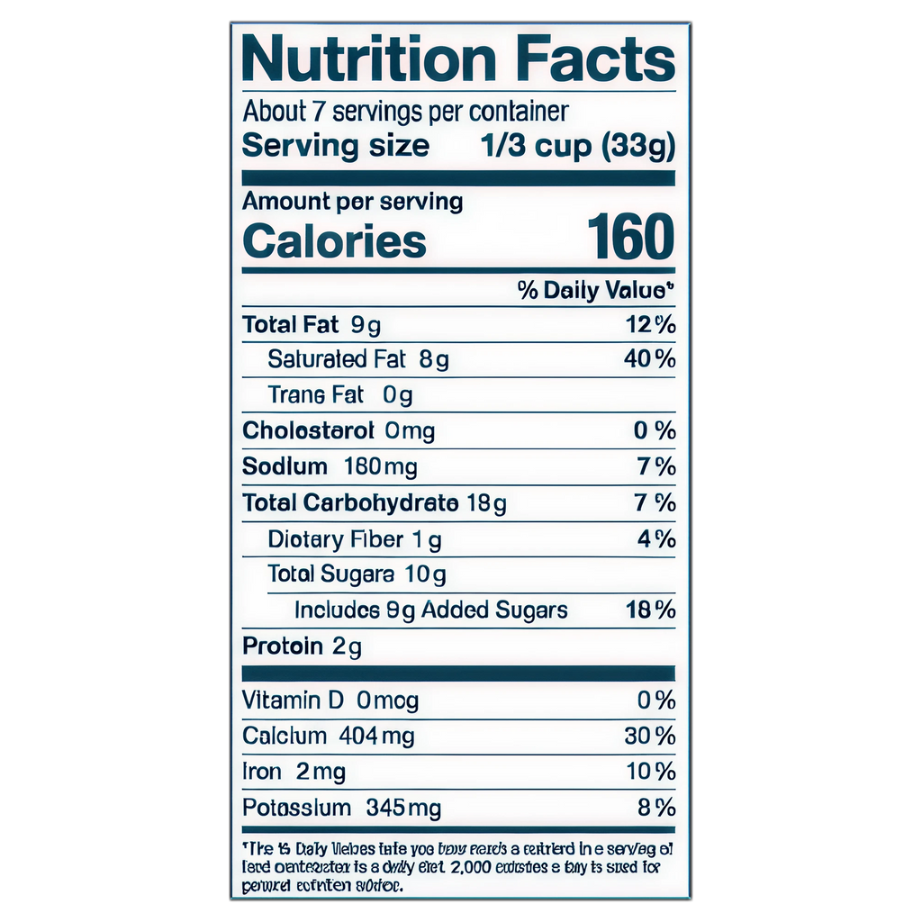 Nutrition facts label for a food product on a white background