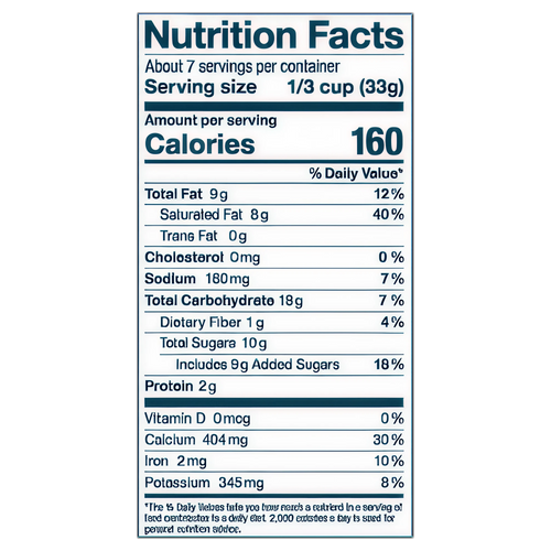 Nutrition facts label for a food product on a white background