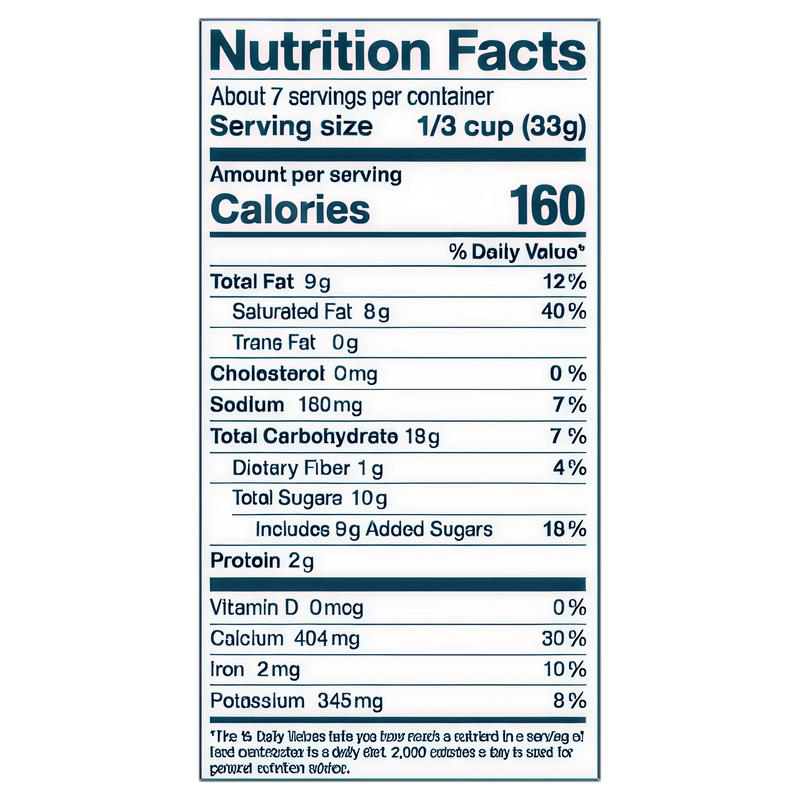 Nutrition facts label for a food product on a white background
