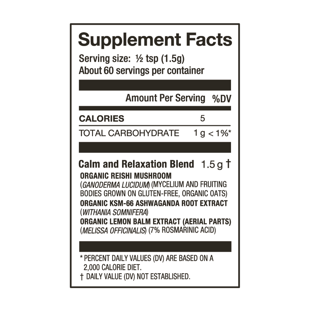 Laird Superfood calm and relaxation mushroom blend nutritional facts.
