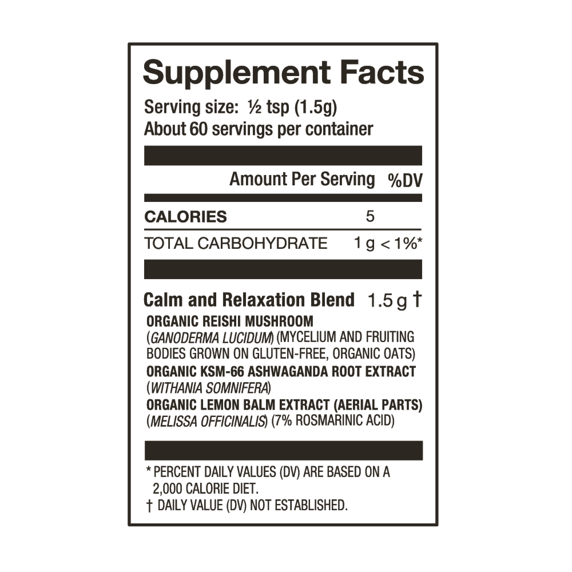 Laird Superfood calm and relaxation mushroom blend nutritional facts.