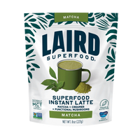 Instant coffee package from Laird Superfood, featuring a vibrant design and highlighting its organic ingredients.