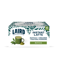 15 count pack of single serve Laird Superfood Matcha Instant Latte with functional mushrooms.