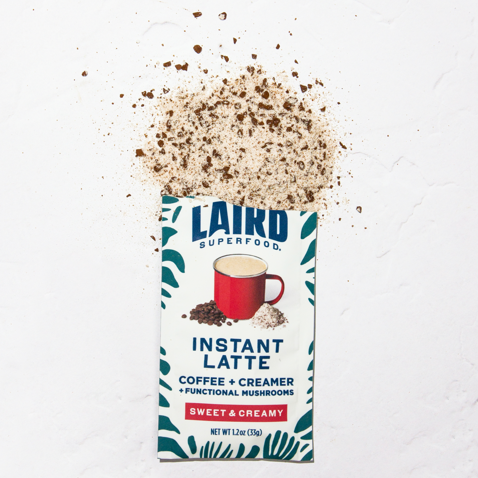 Laird Superfood Instant Latte Sachet opened with contents