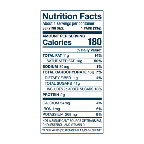 Matcha Instant Latte Singles Nutrition Fact Panel