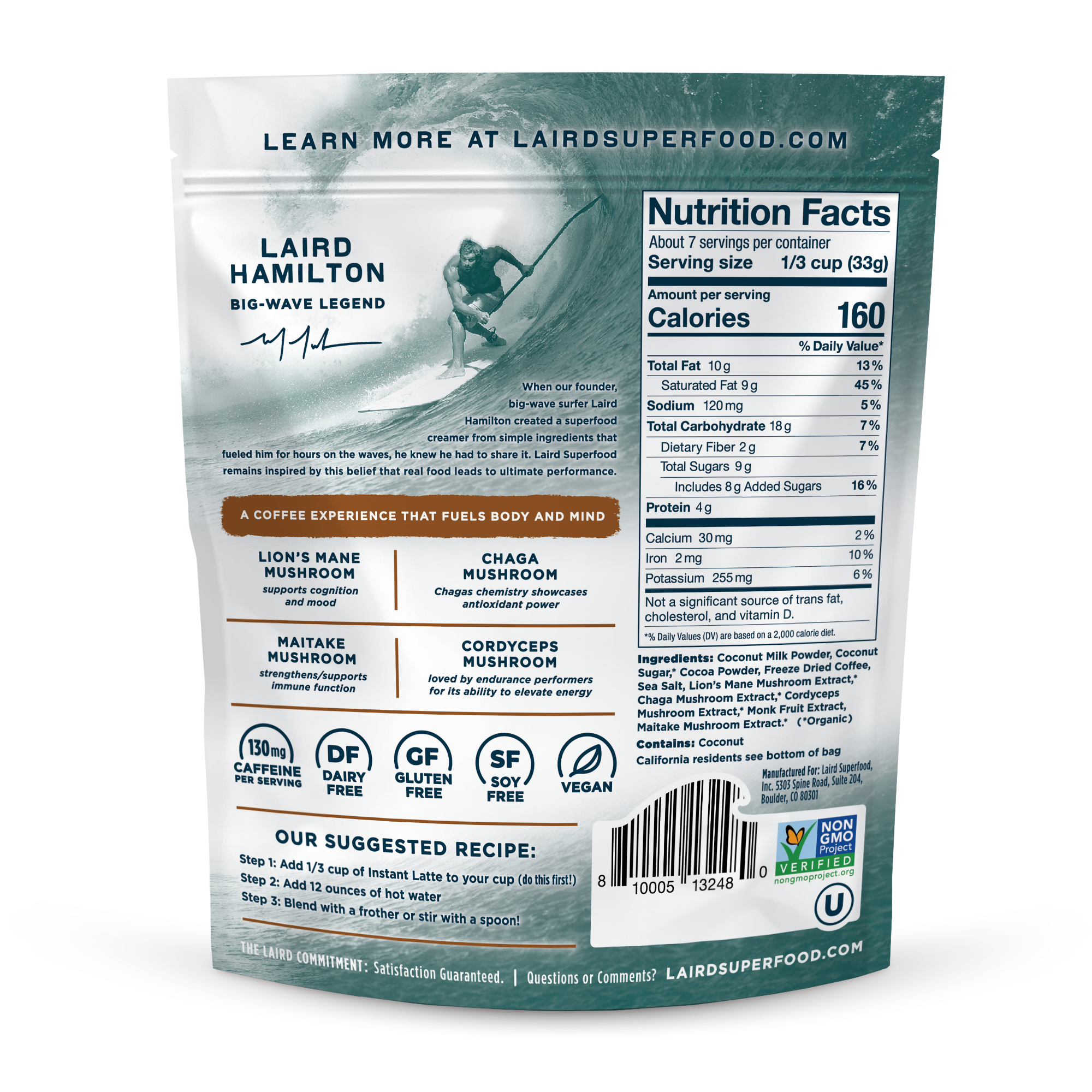 Mocha Instant Latte Packaging Back of Packaging