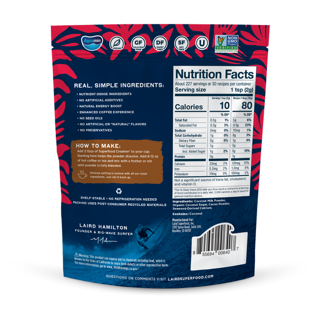Mocha Superfood Creamer back of packaging