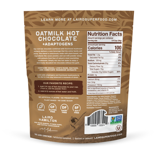 Oatmilk Hot Chocolate with Adaptogens back of packaging