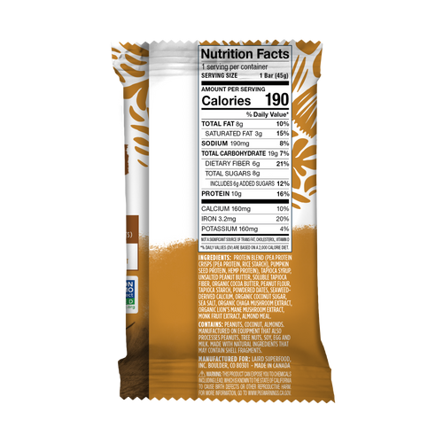 Peanut Butter Protein Bar Nutrition Fact Panel