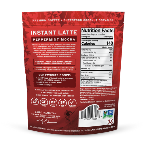 Peppermint Mocha Instant Latte Back of Packaging