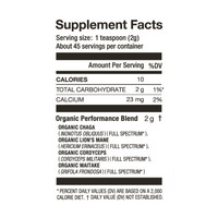 LSF Performance Mushroom Nutrition Fact Panel