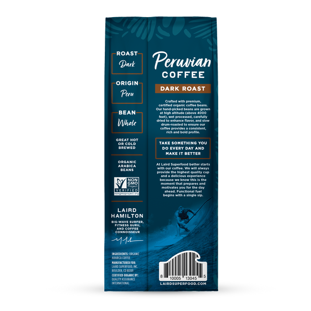 Organic Dark Roast Whole Bean Coffee Back of Package