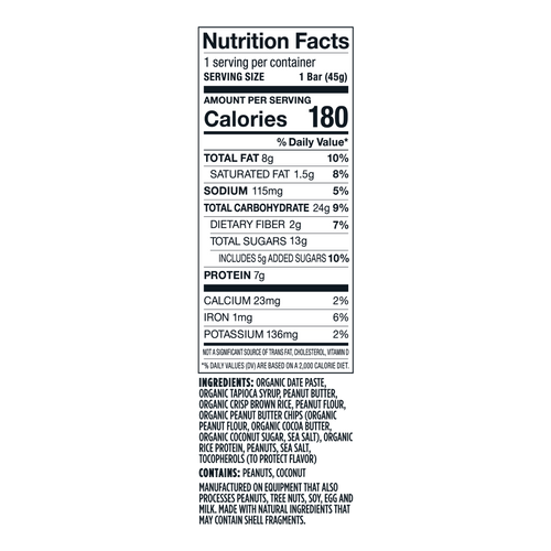 Nutrition Facts for Picky Peanut Butterlicious bar