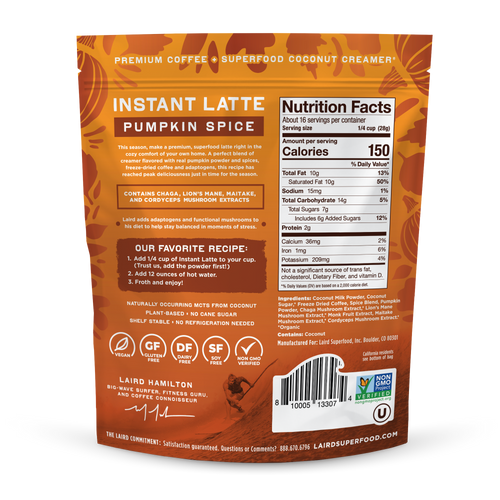 Pumpkin Spice Instant Latte with Adaptogens Back of Package
