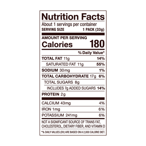 Pumpkin Spice Single Serving Instant Latte Nutrition Fact Panel