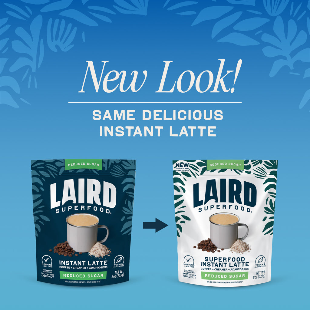 Reduced Sugar Instant Latte Packaging Old Package Design next to new package design