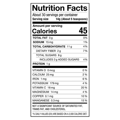 Laird Superfood Daily Reds Pouch Nutrition Fact Panel