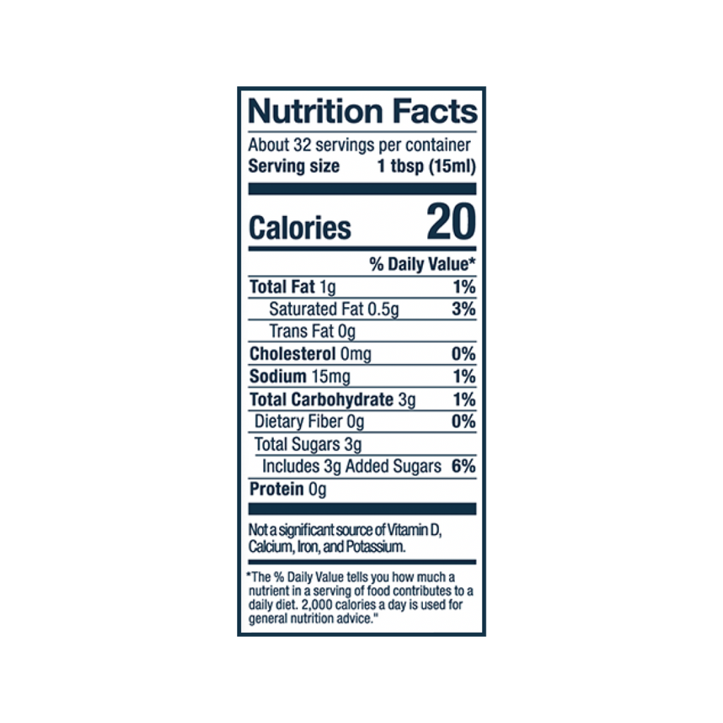 Laird Superfood Liquid Creamer Vanilla Nutrition Fact Panel