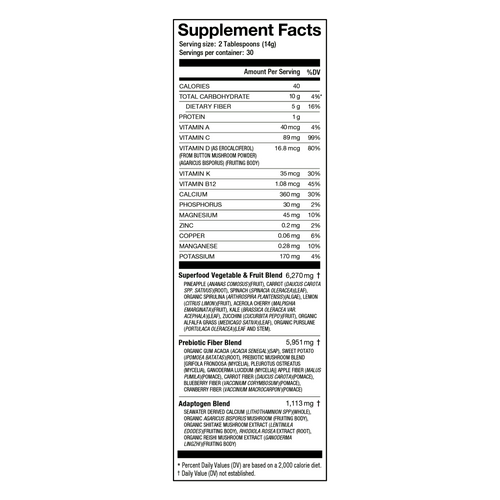 laird superfood greens nutrition fact panel